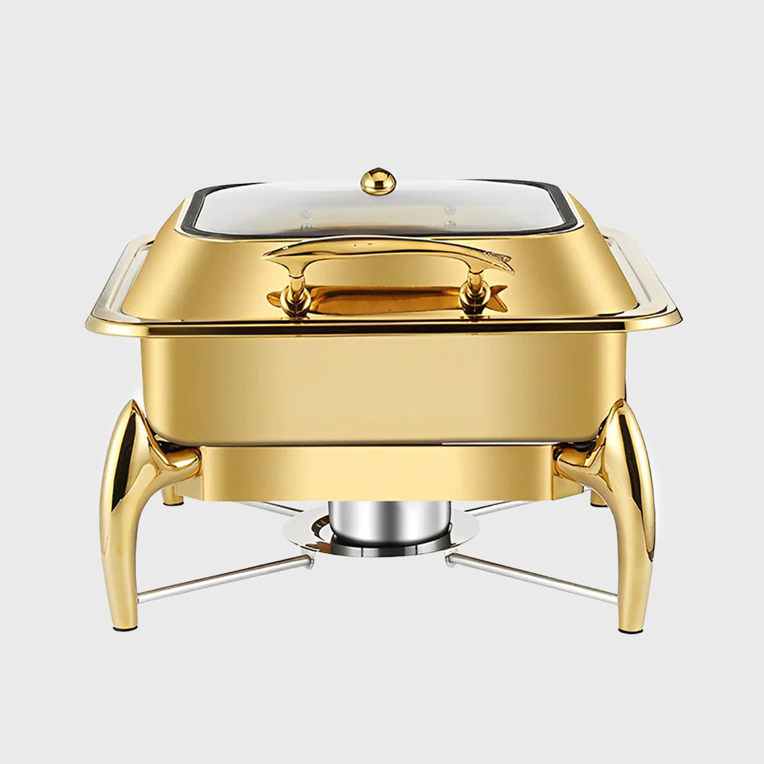 Gold Plated Square Chafing Dish with Top Lid