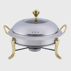 Stainless Steel Gold Accents Round Chafing Dish with Glass Top Lid