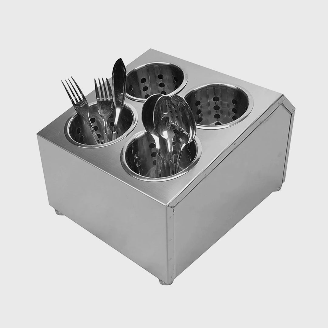 18/10 Stainless Steel Commercial Square Cutlery Holder with 4 Holes