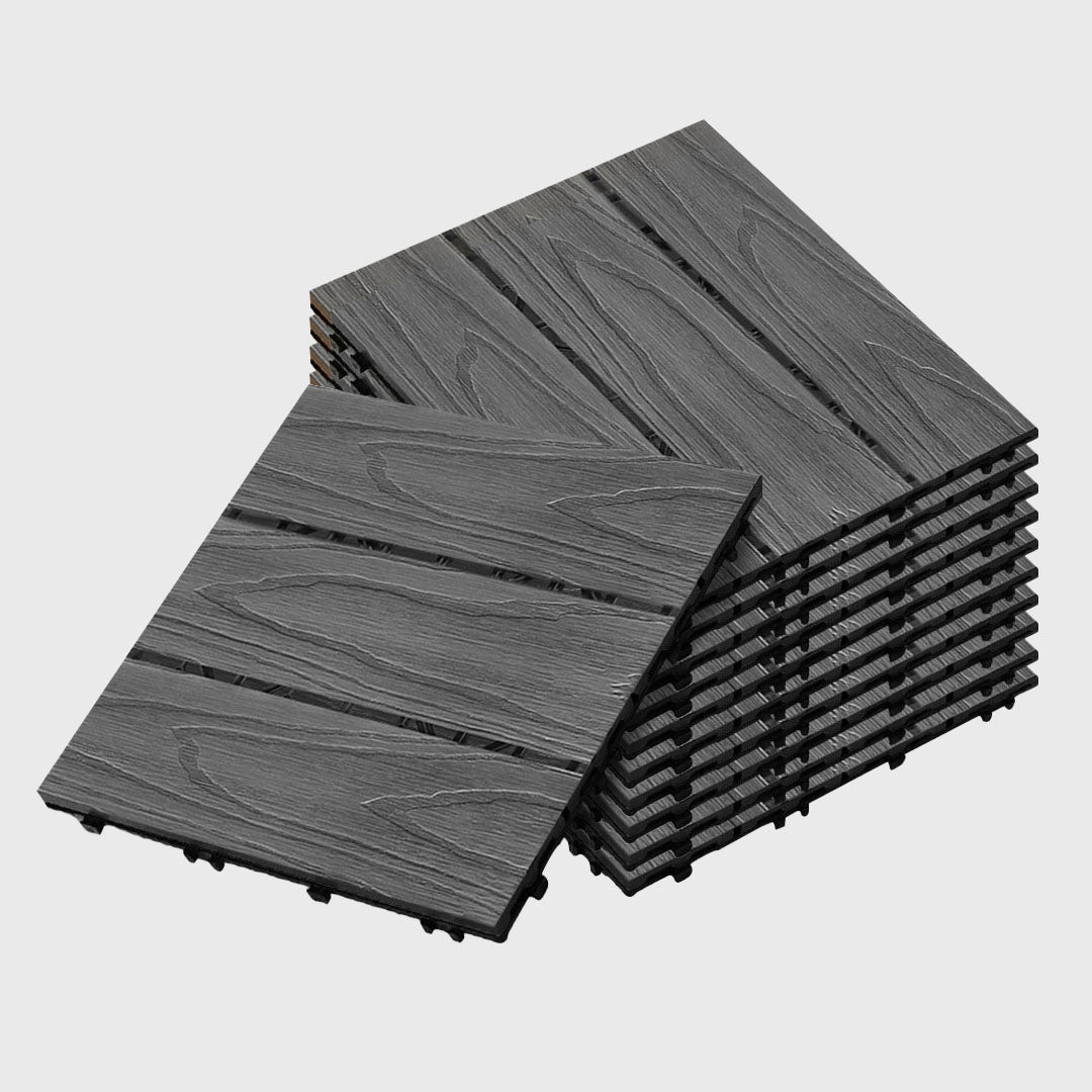 Dark Grey DIY Wooden Composite Decking Tiles  Set of 11