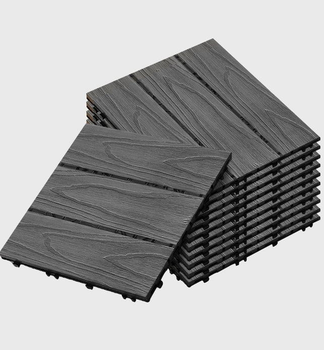 Dark Grey DIY Wooden Composite Decking Tiles  Set of 11
