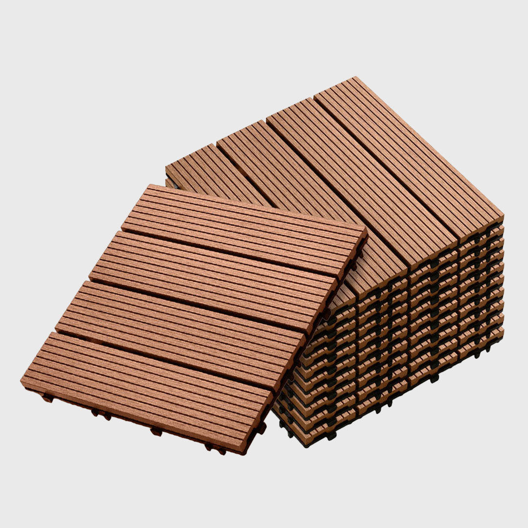 Red Brown DIY Wooden Composite Decking Tiles  Set of 11