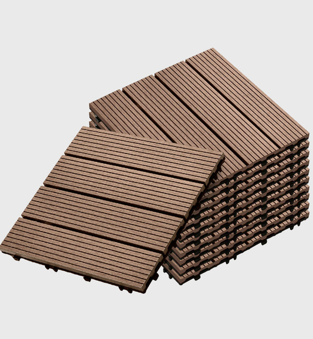 Light Chocolate DIY Wooden Composite Decking Tiles  Set of 11