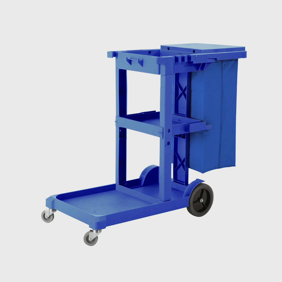 3 Tier Multifunction Janitor Cart and Bag with Lid Blue