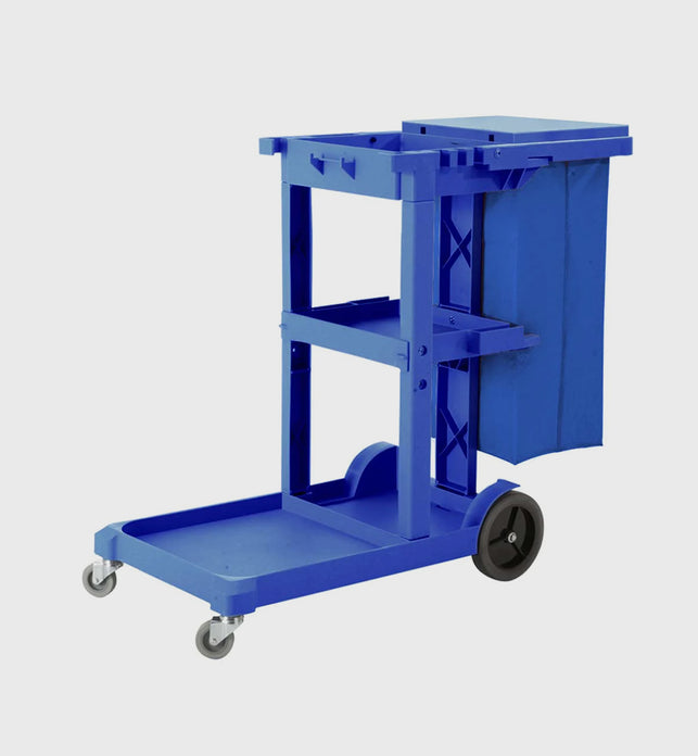 3 Tier Multifunction Janitor Cart and Bag with Lid Blue