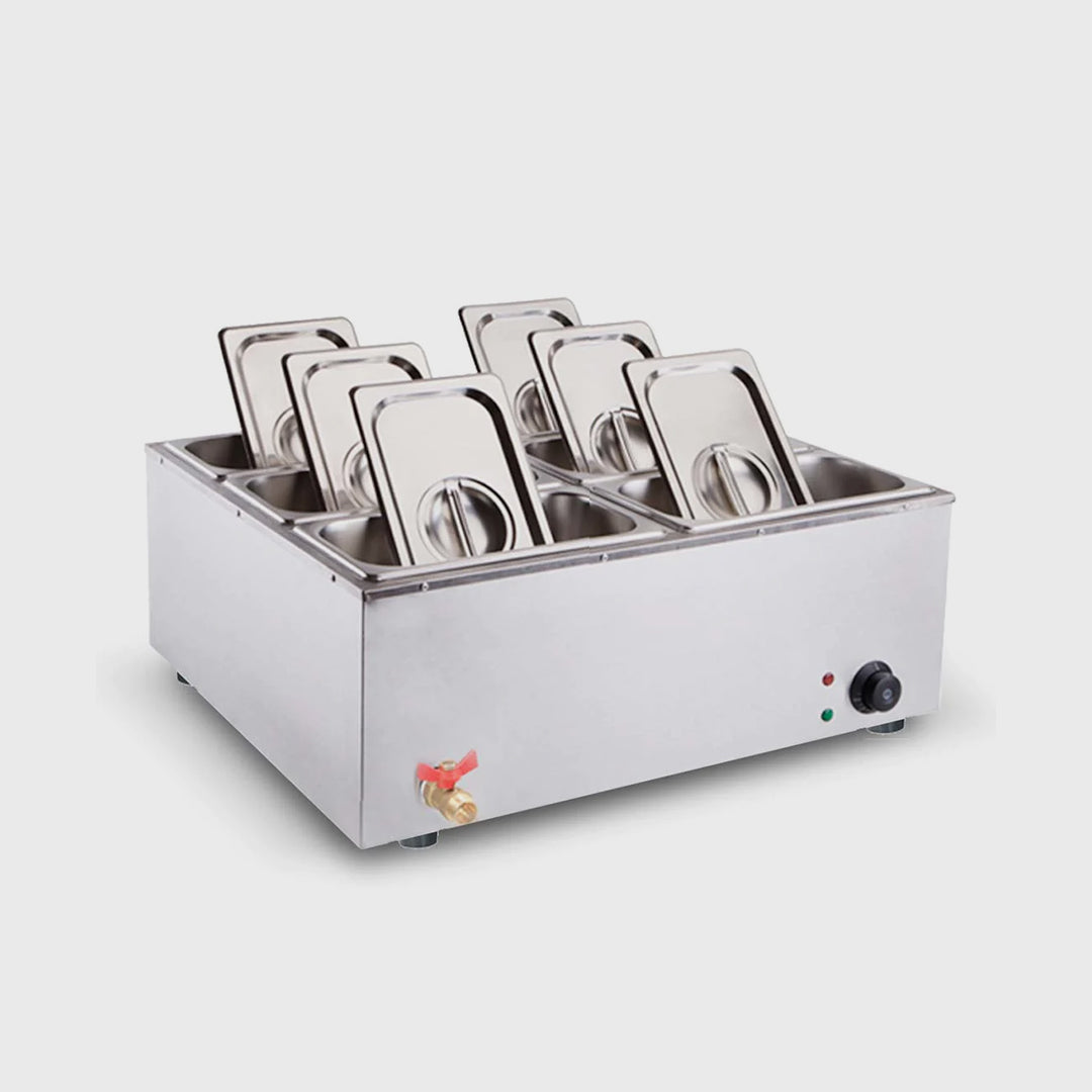 Stainless Steel 6 X 1/3 GN Pan Electric Bain-Marie Food Warmer with Lid