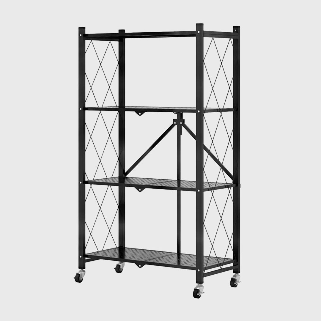 4 Tier Foldable Kitchen Shelves with Wheels Black