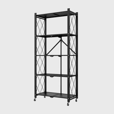 5 Tier Foldable Kitchen Shelves with Wheels Black