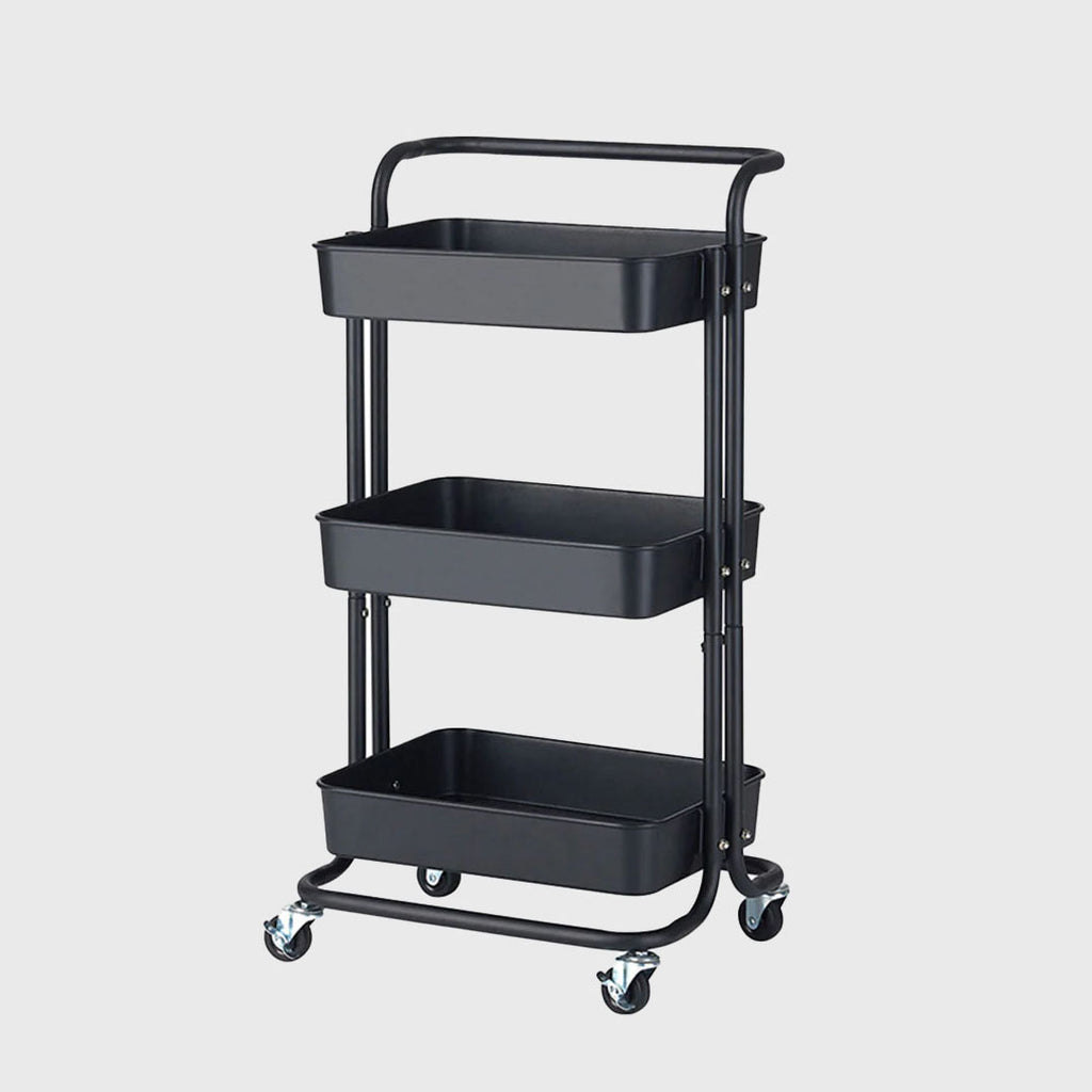 3 Tier Steel Black Movable Kitchen Cart