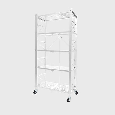5 Tier Steel White Foldable Display Stand with Wheels