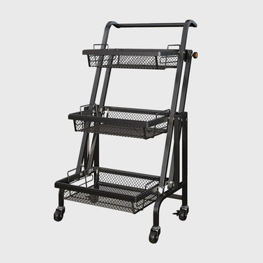 3 Tier Steel Black Adjustable Kitchen Cart