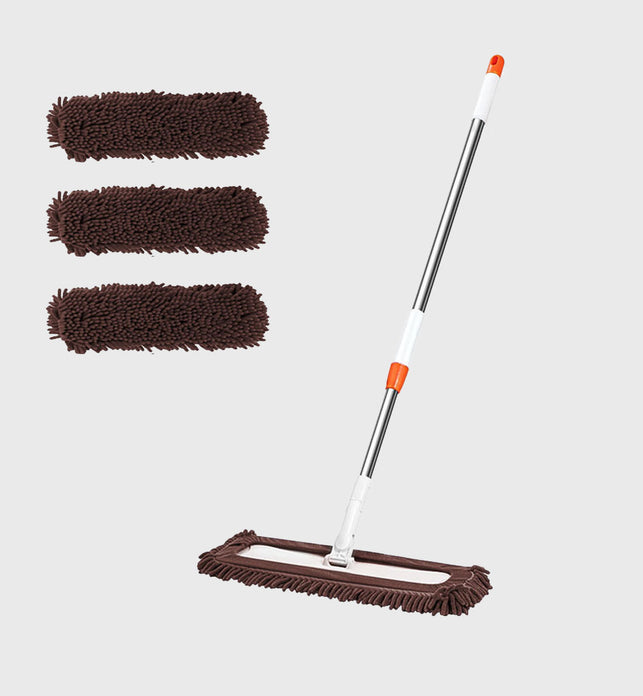 SOGA 60x12 Coffee Microfiber Flat Mop Floor Cleaning Pads Rotating Dust Remover