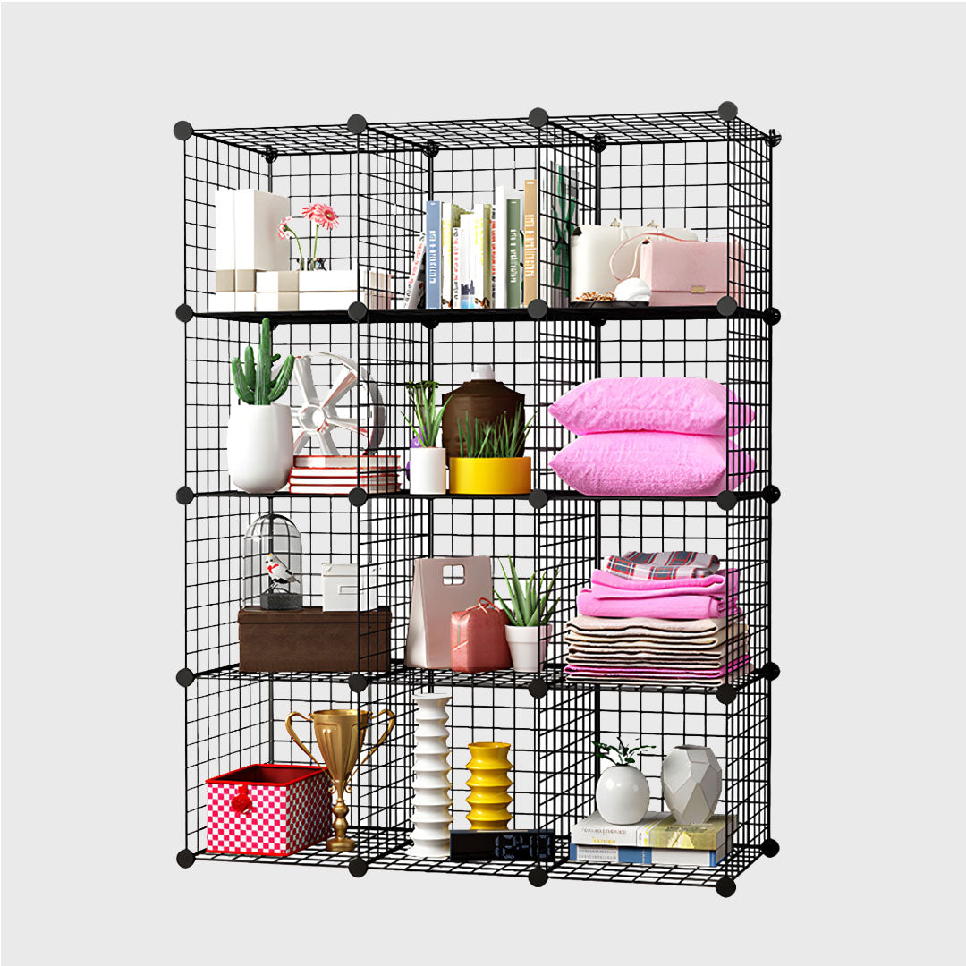 Black Portable 12-Cube Storage Organiser