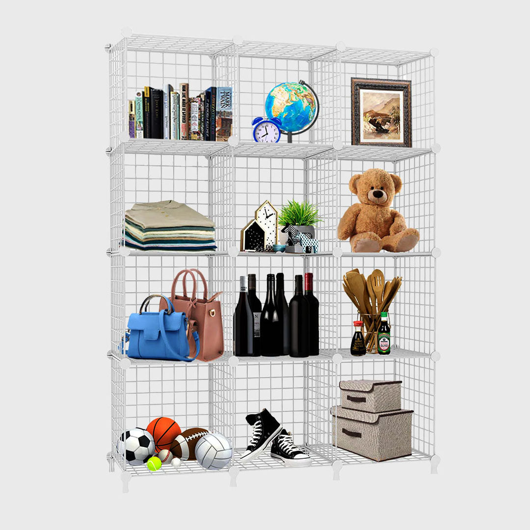White Portable 12-Cube 3 Column Storage Organiser