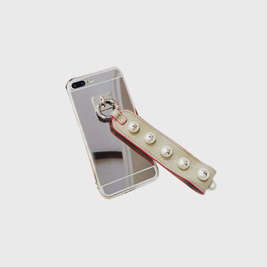 Luxury Fashionable Durable Mirror Back iPhone Case Pearl Strap