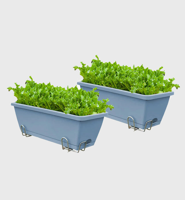 49.5cm Blue Rectangular Vegetable Herb Flower Planter Box Set of 2