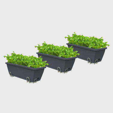 49.5cm Black Rectangular Vegetable Herb Flower Planter Box Set of 3