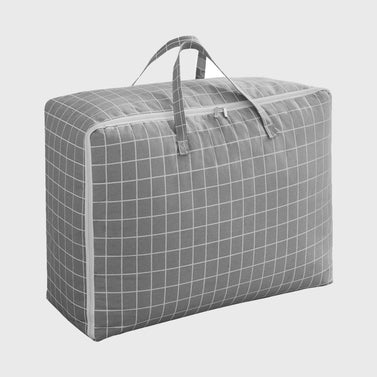Grey Plaid Extra Large Storage Luggage Bag