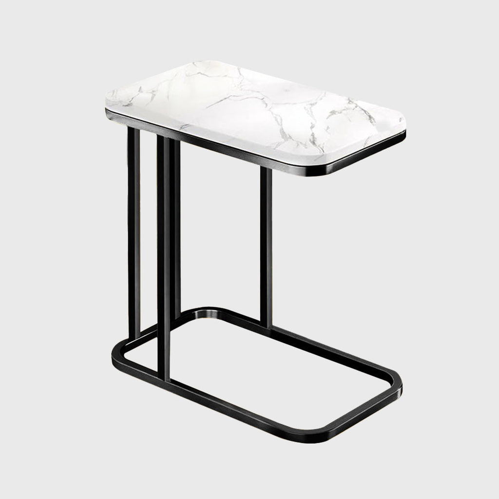 30x50x58cm White Ceramic Sofa Side Square Mini Table w/ Black Metal Legs