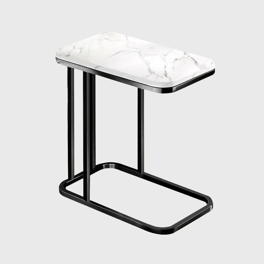 30x50x58cm White Ceramic Sofa Side Square Mini Table w/ Black Metal Legs