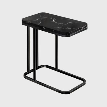 SOGA 30x50cm Black Ceramic Sofa Side Square Mini Table w/ Black Metal Legs