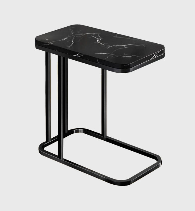 SOGA 30x50cm Black Ceramic Sofa Side Square Mini Table w/ Black Metal Legs