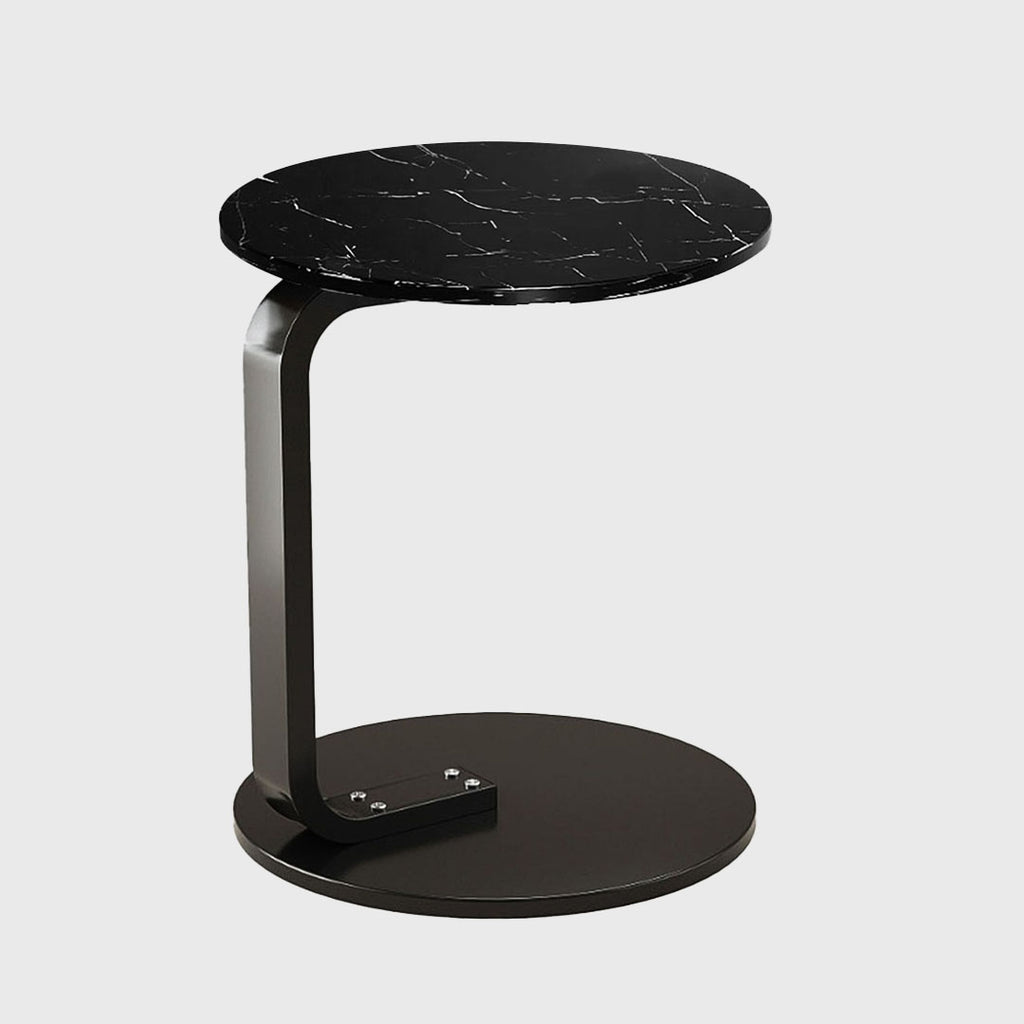 50cm Black Marble Mini Side Table Movable Lightweight w/ Black Frame