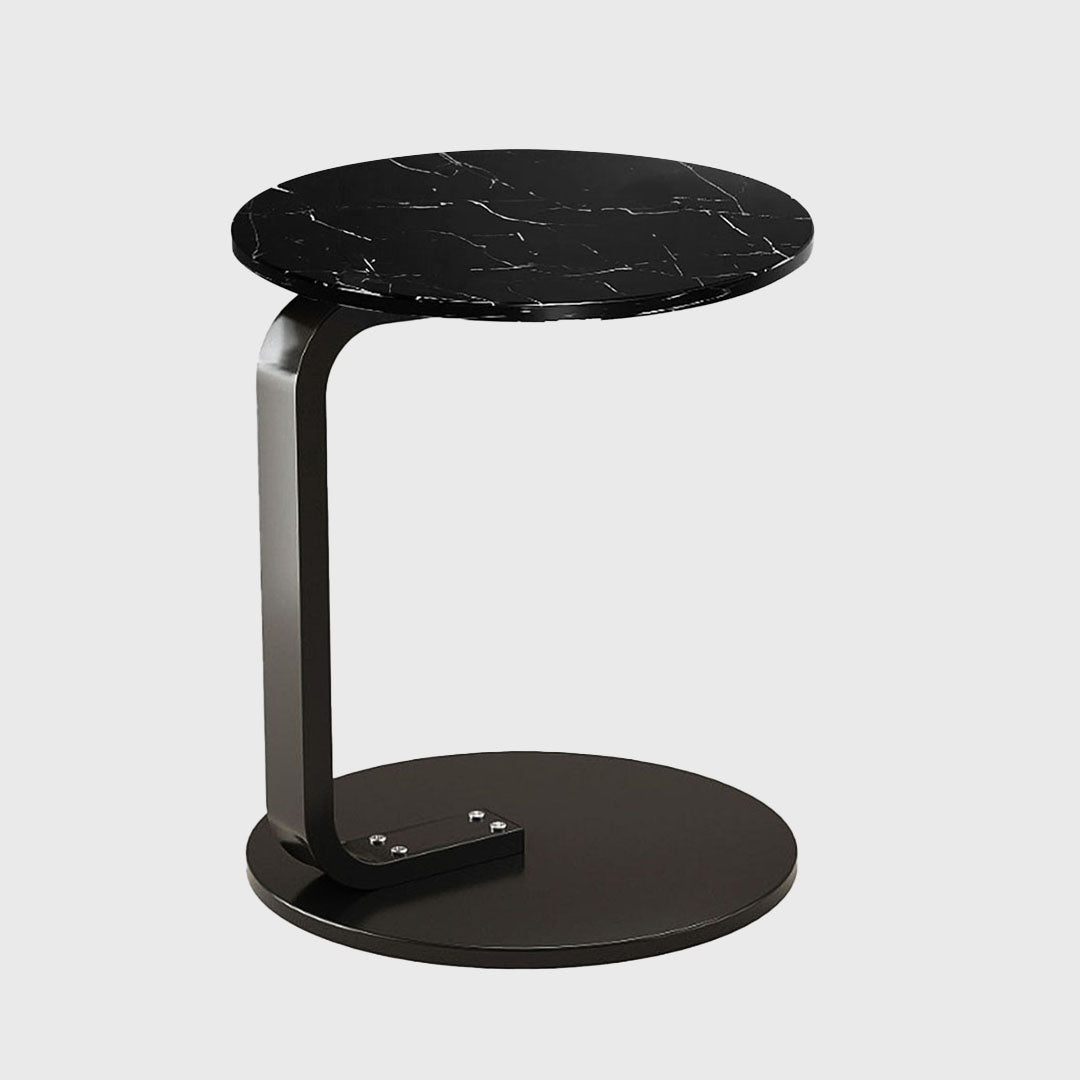 50cm Black Marble Mini Side Table Movable Lightweight w/ Black Frame