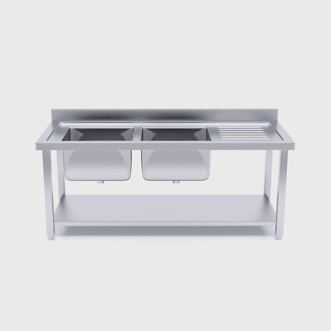 Commercial Stainless Steel Left Dual Sink Work Bench 160*70*85cm