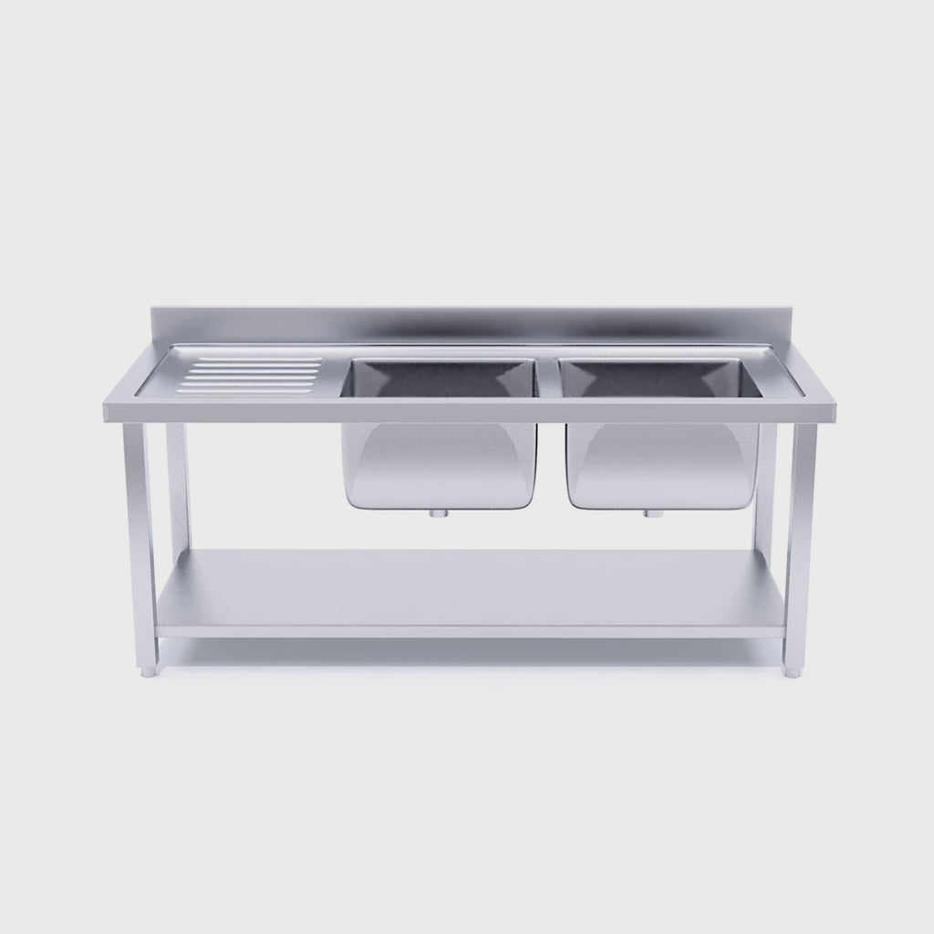 Commercial Stainless Steel Right Dual Sink Bench 160*70*85