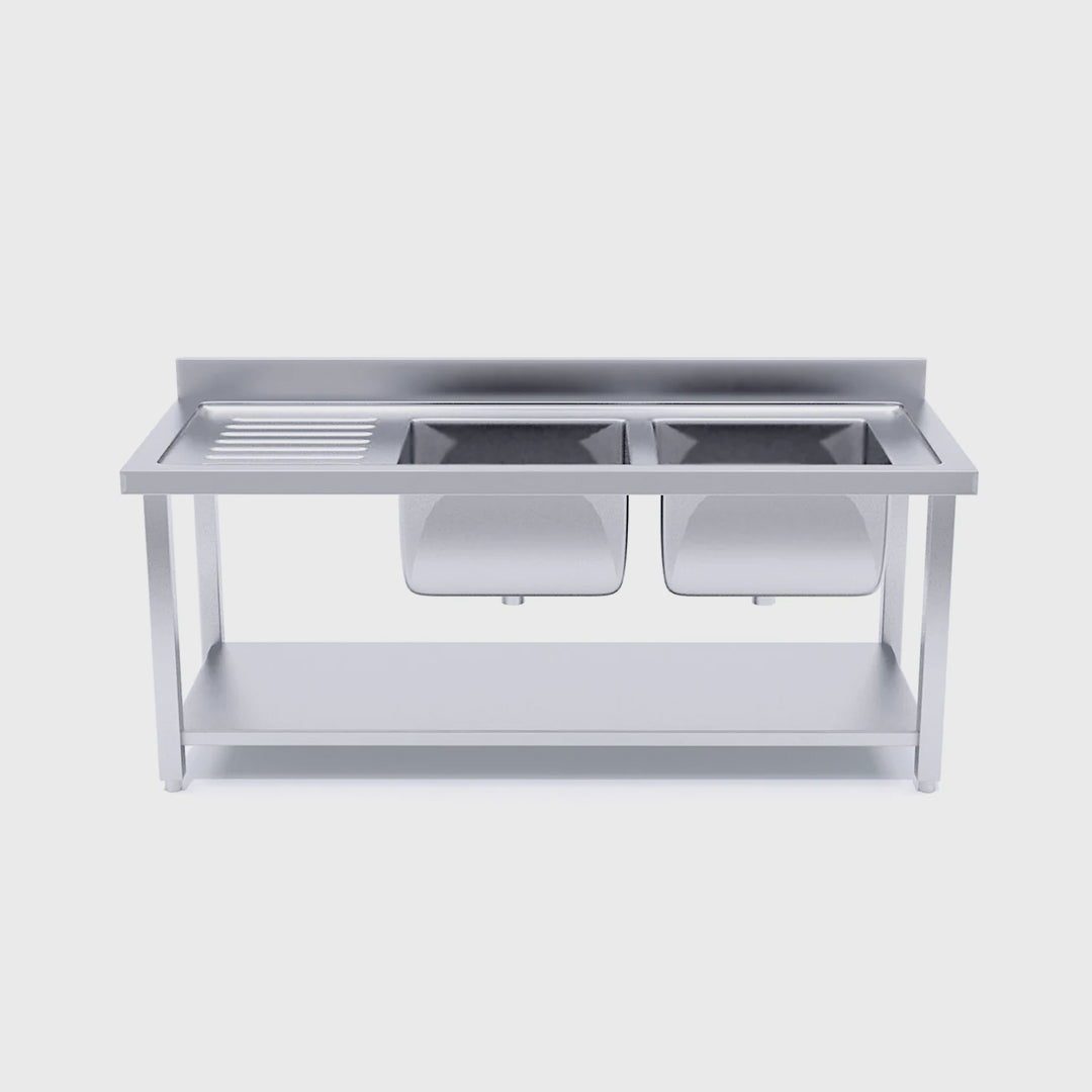 Commercial Stainless Steel Right Dual Sink Bench 160*70*85