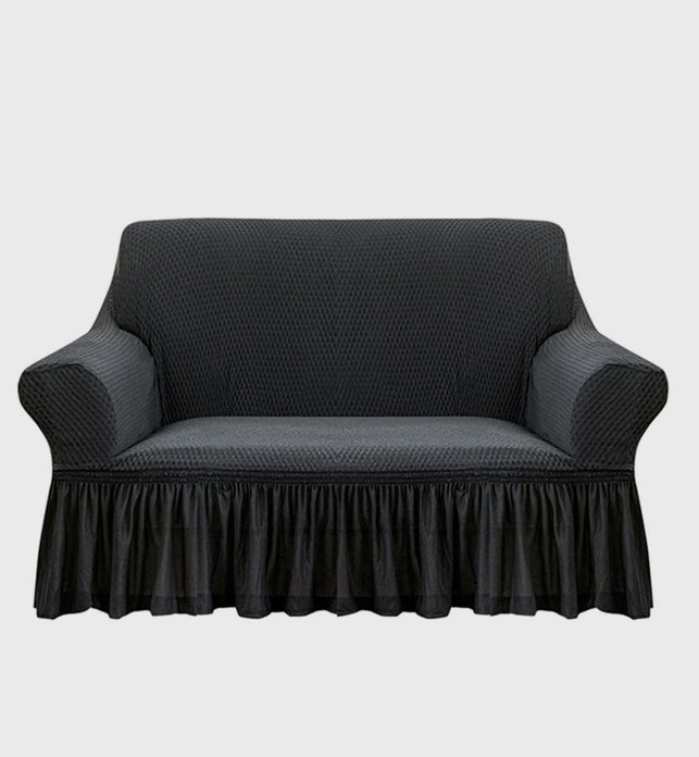 Dark Grey Colored 2- Seater Sofa Cover with Ruffled Skirt