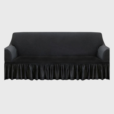 Dark Grey Colored 4- Seater Sofa Cover with Ruffled Skirt