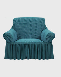 Blue Colored 1- Seater Sofa Cover with Ruffled Skirt