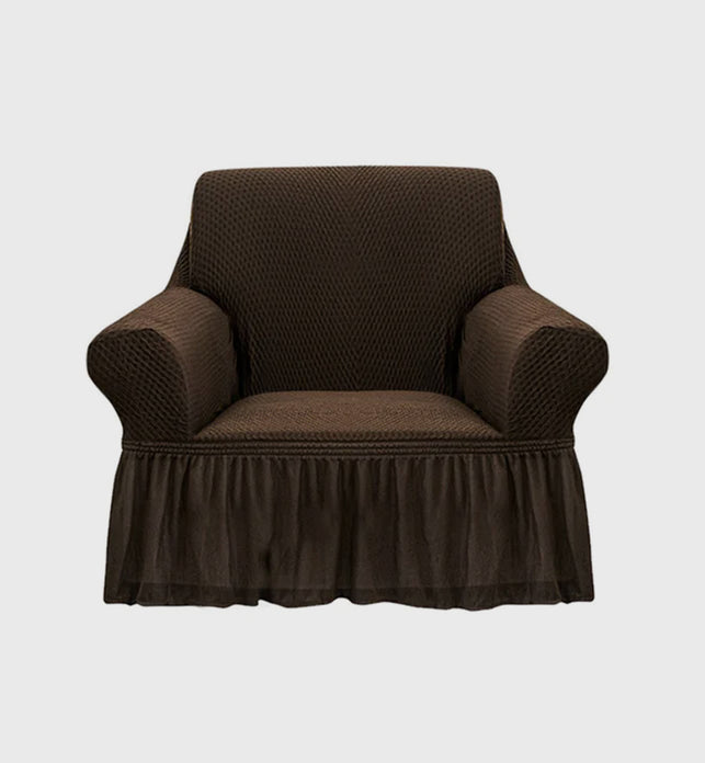 Coffee Colored 1- Seater Sofa Cover with Ruffled Skirt