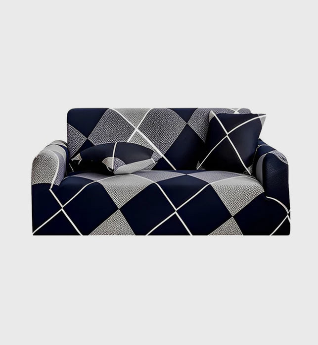 High Stretch 2-Seater Checkered Print Sofa Slipcover