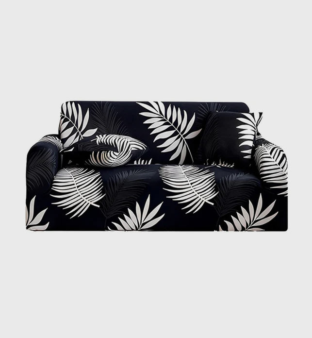 High Stretch 2-Seater Leaf Design Sofa Slipcover