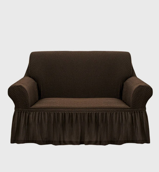 Coffee Colored 2- Seater Sofa Cover with Ruffled Skirt