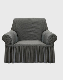 Grey Colored 1- Seater Sofa Cover with Ruffled Skirt
