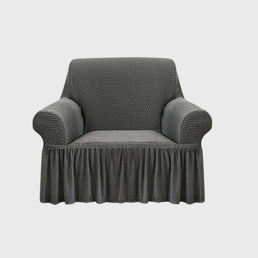 Grey Colored 1- Seater Sofa Cover with Ruffled Skirt