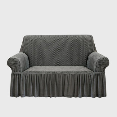 Grey Colored 2- Seater Sofa Cover with Ruffled Skirt