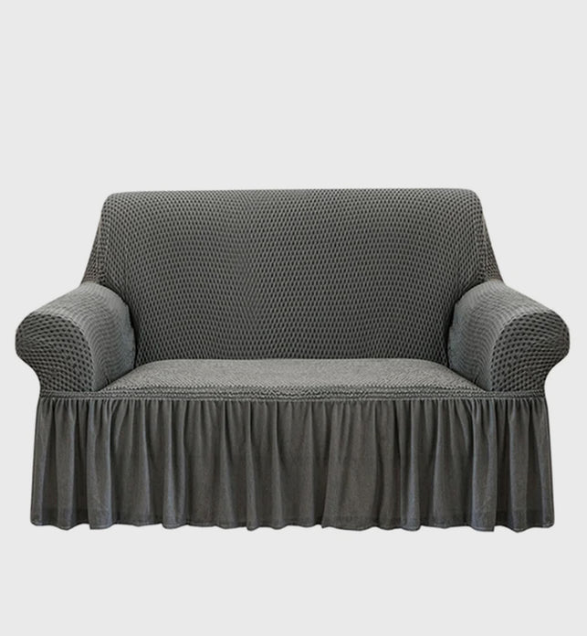 Grey Colored 2- Seater Sofa Cover with Ruffled Skirt