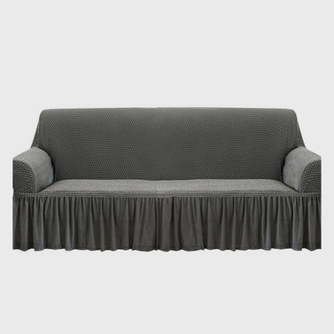 Grey Colored 3- Seater Sofa Cover with Ruffled Skirt