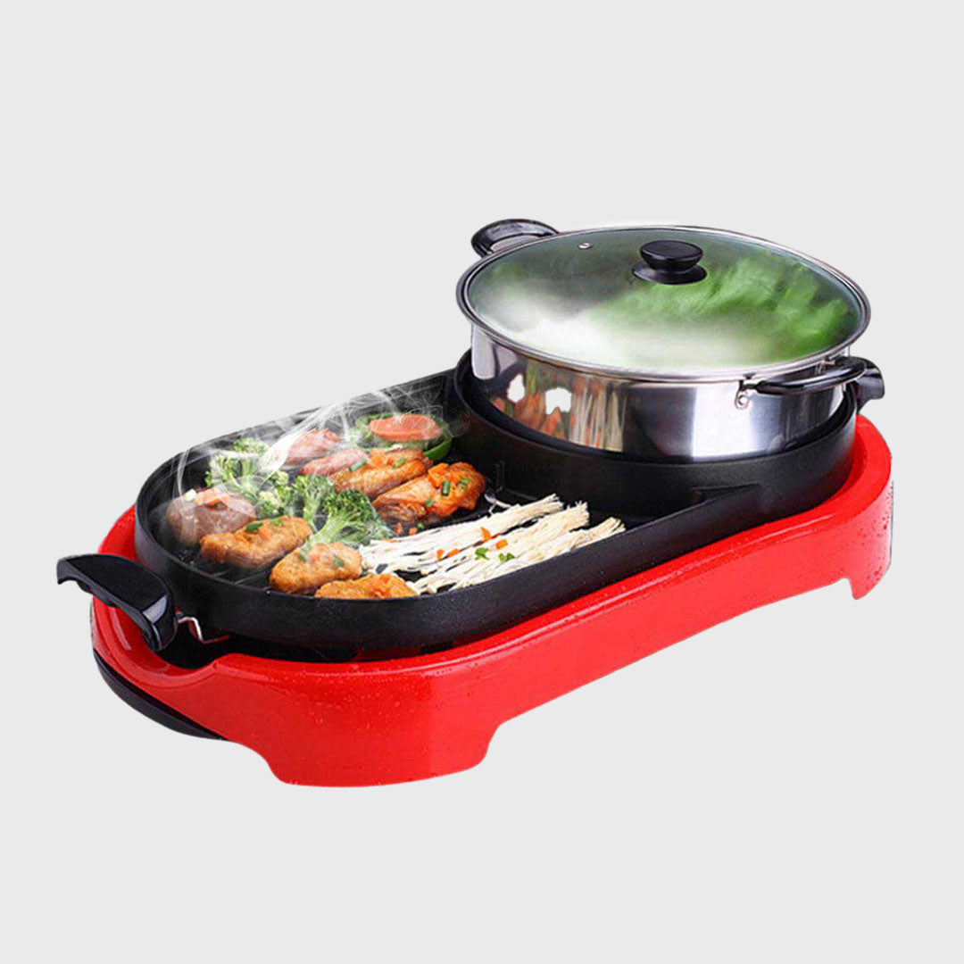 2 in 1 Electric BBQ Grill and Hotpot Red