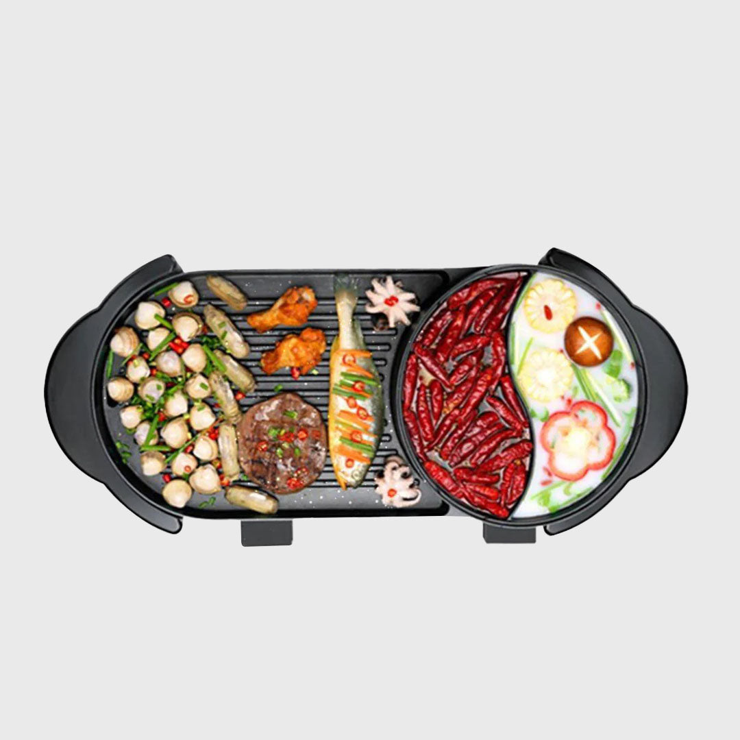 2 in 1 Electric Non-Stick BBQ Grill and Hotpot with Division