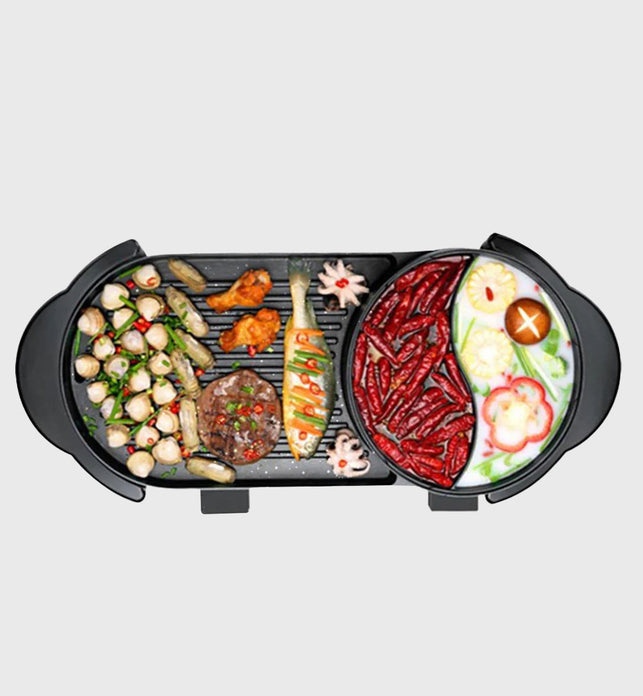 2 in 1 Electric Non-Stick BBQ Grill and Hotpot with Division