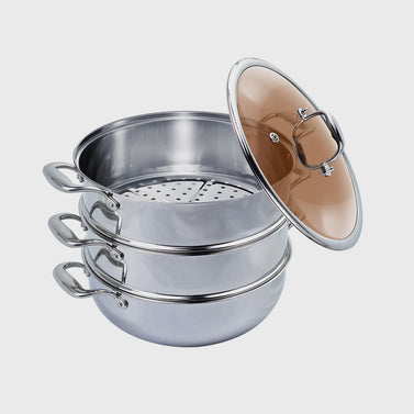 3 Tier 32cm Stainless Steel Food Steamer with Glass Lid