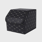 Leather Car Boot Foldable Trunk Cargo Organizer Box Black/Gold Stitch Small