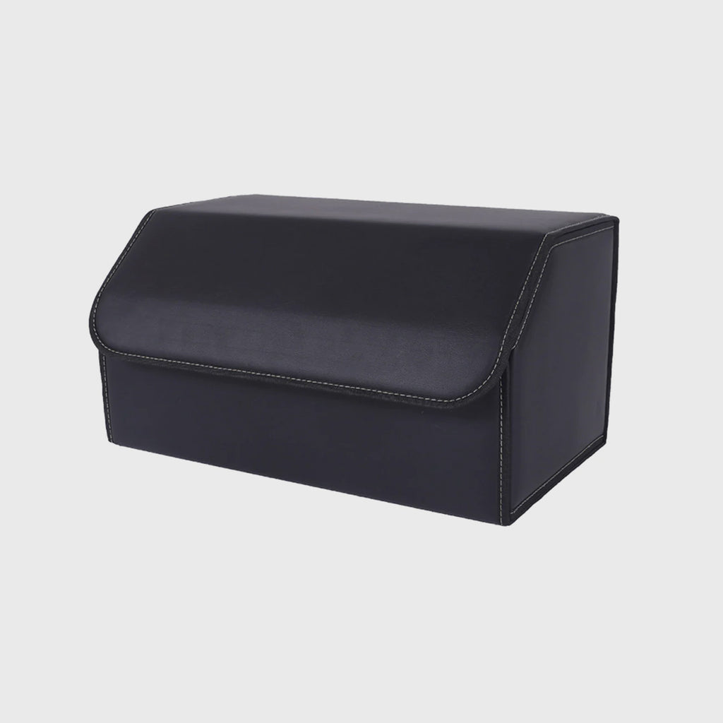 Leather Car Boot Foldable Trunk Cargo Organizer Box Black Large