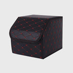 Leather Car Boot Foldable Trunk Cargo Organizer Box Black/Red Stitch Small